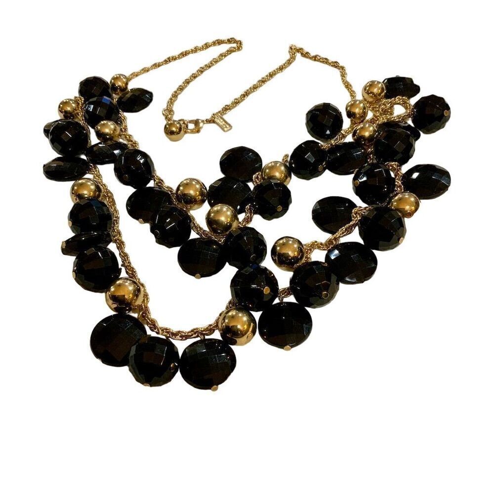 Kate Spade 16” Gold-Tone Black Beaded Necklace Versatile Lobster Clasp - EUC - Picture 2 of 3